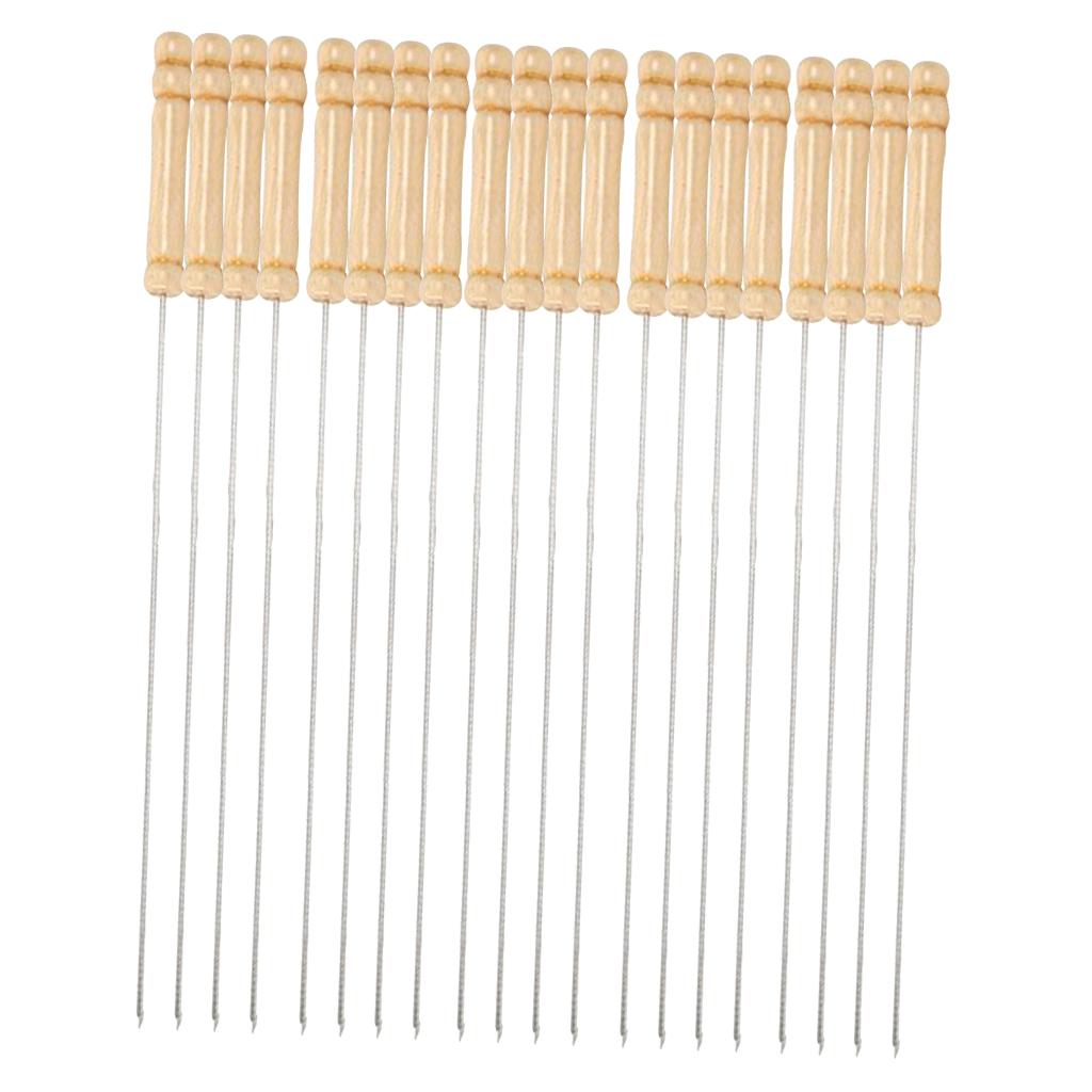 20x Stainless Steel BBQ Skewers Wood handle Grilling Barbecue Needle