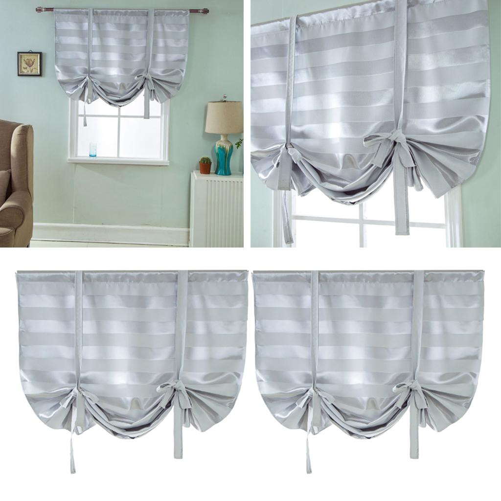 2Pcs Blackout Tie Up Roman Window Curtain Shade Voile 46x63 Inch Grey