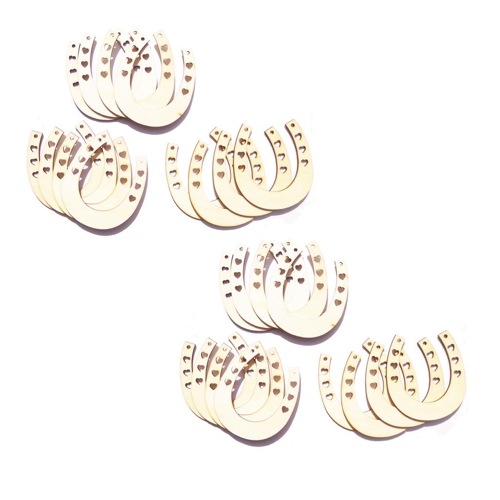 24pcs Unpainted Wooden Cut Horseshoes with Heart Cutout Pieces Crafting