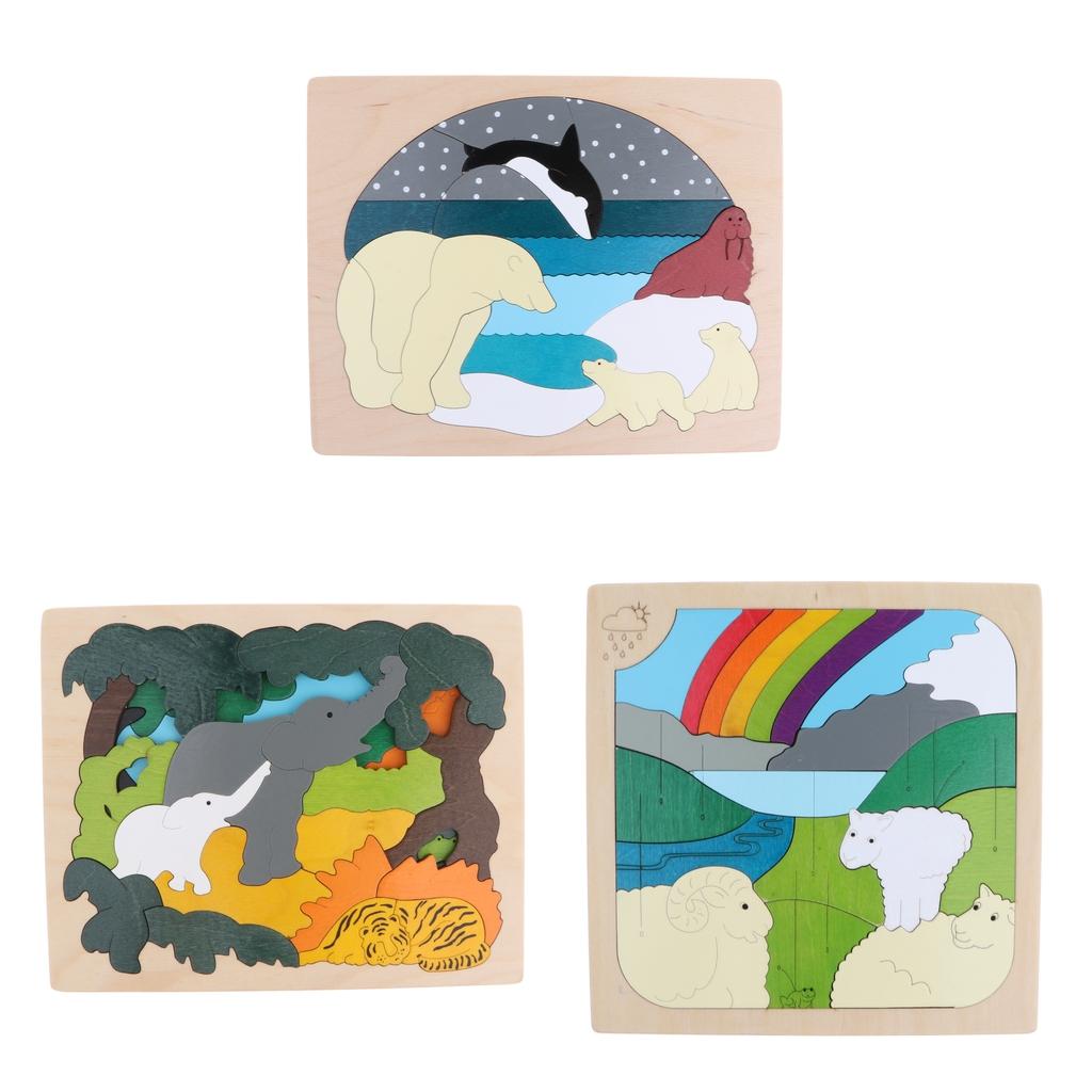 3 Set puzzle educativi in legno multistrato per bambini Giocattoli 3 Set puzzle educativi in legno multistrato per bambini Giocattoli