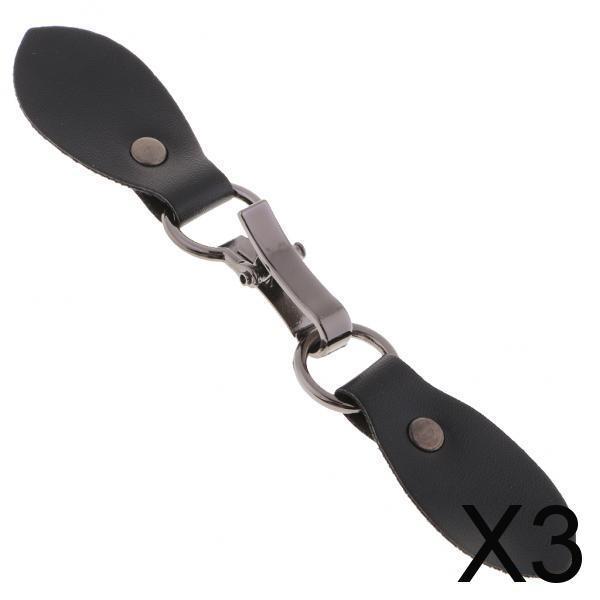 3x1 Set Black Leather Toggle Buttons Silver Metal Hook Duffle Coat Fastener