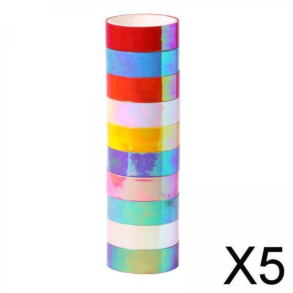 5x10Pc Holographic Washi Masking Tape Rainbow Sticky Adhesive for Scrapbooking