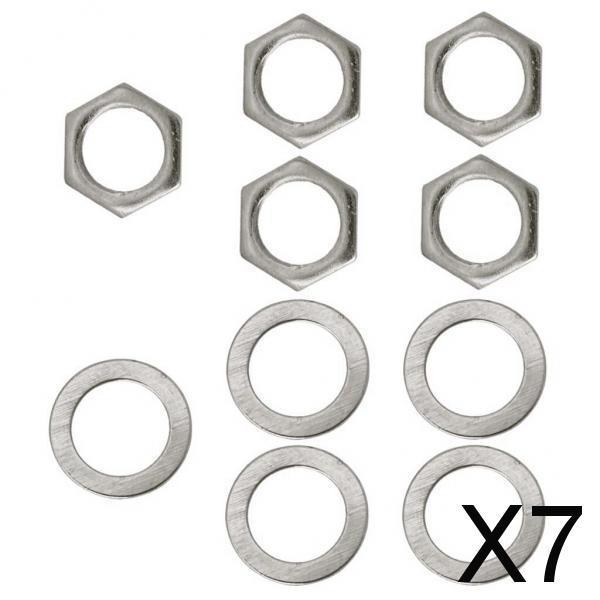 7x5 Pieces Electric Guitar Bass Jack Output Socket Nuts Washers Silver