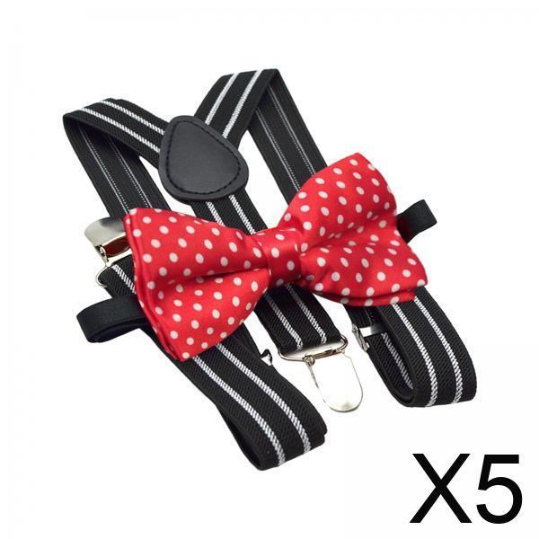 5x2 Pieces Adjustable Suspenders Elastic Suspenders with Bow Ties for Children