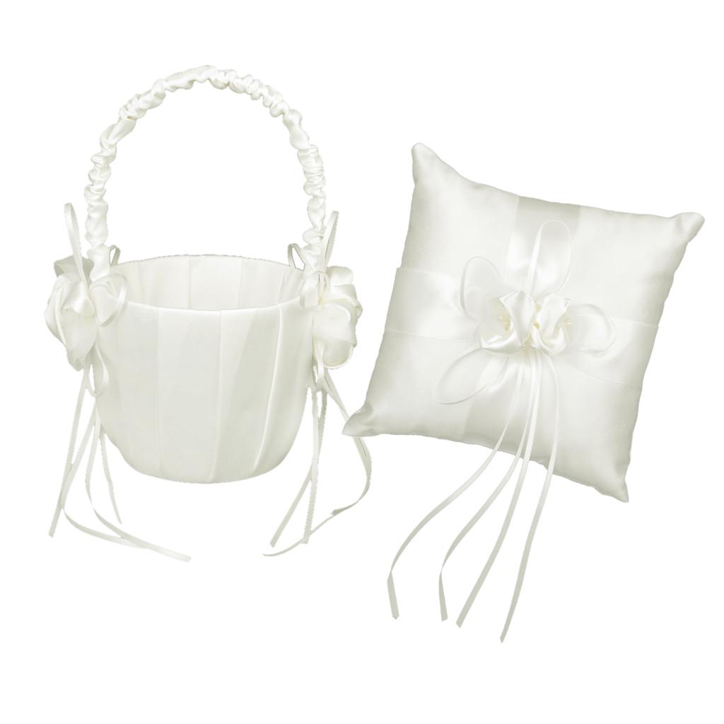 Ivory Wedding Flower Girl Basket & Ring Pillow Set Ring ...