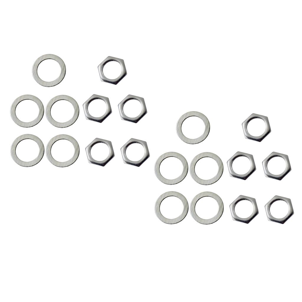 10Pieces Electric Guitar Bass Jack Output Socket Nuts with Washers Silver