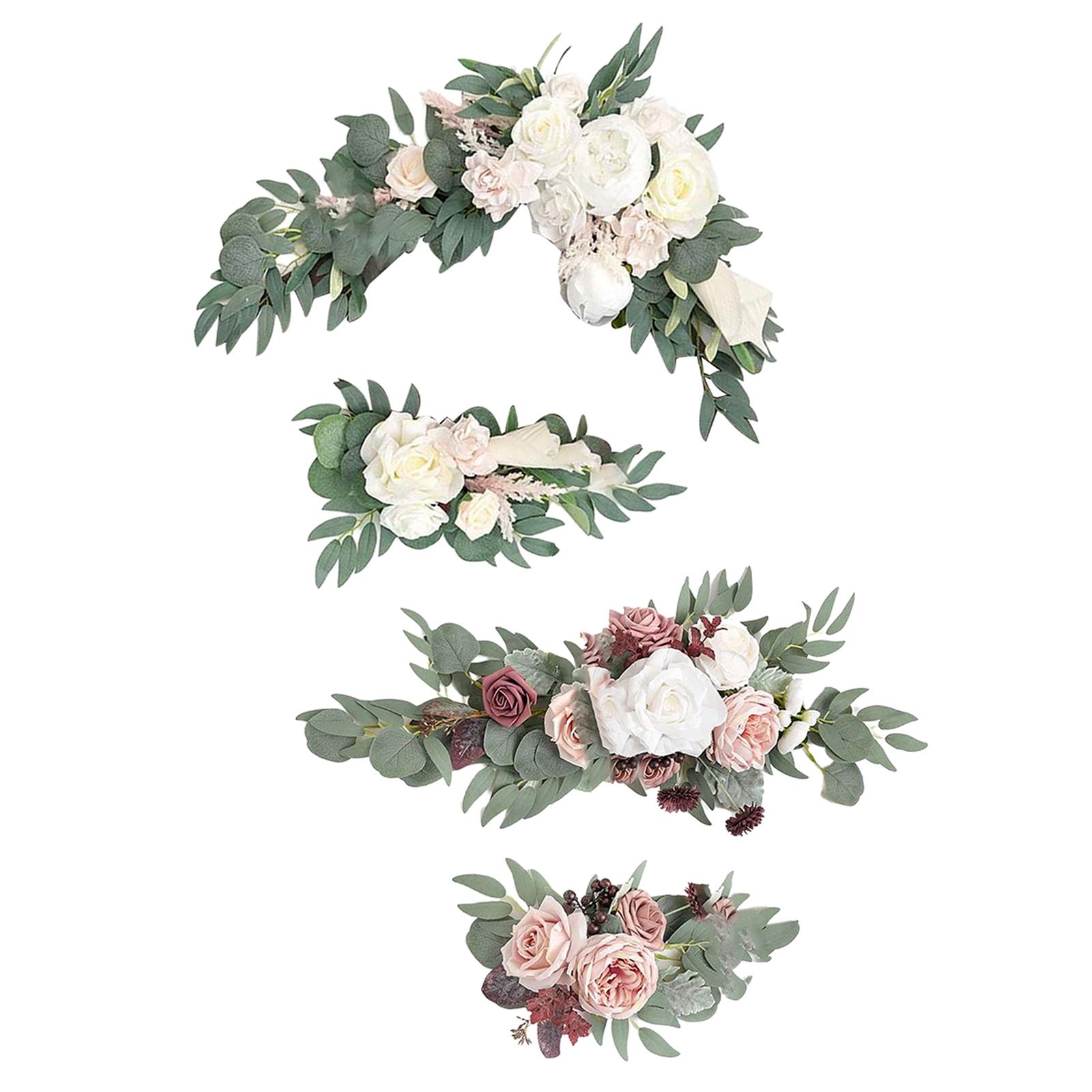 Artificial Flower Swag Green Leaves for Backdrop  White Purple White