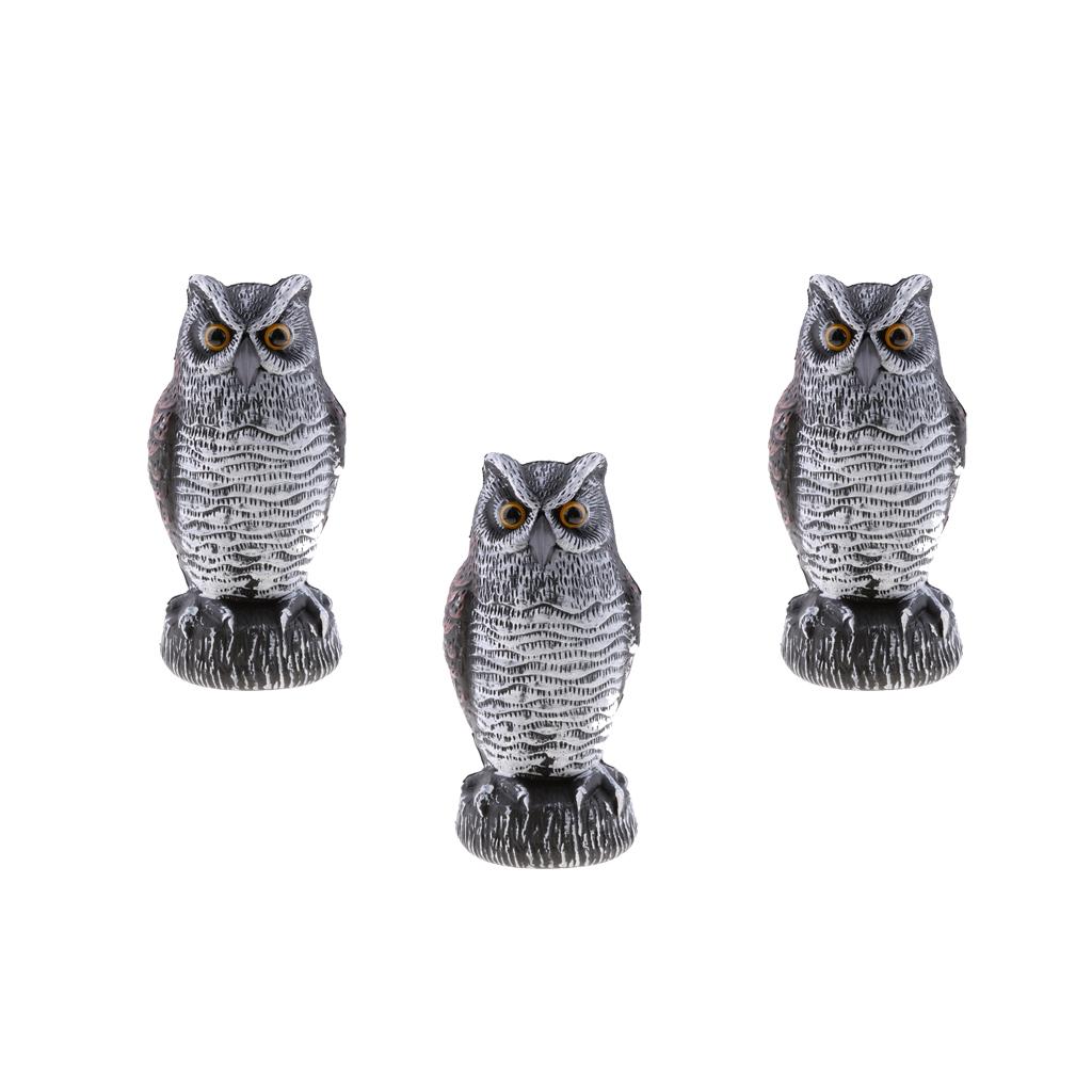 3Pcs Owl Falcon Decoy Statue Yard Garden Crow Scarecrow Outdoor Deterrent