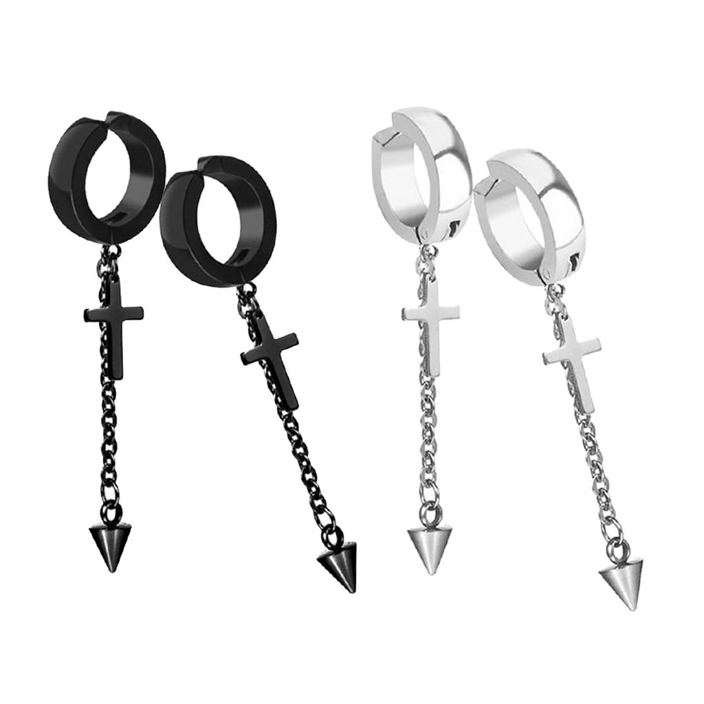2 Pairs Punk Rock Style Non-Piercing Ear Clip Cross Earrings 64mm 