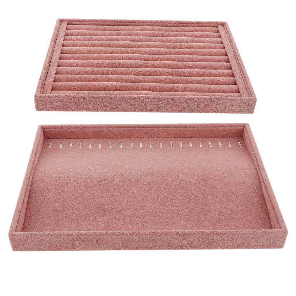 2PC Ring Earrings Necklace Jewelry Display Organizer Box Tray Round Bar 