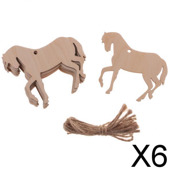 6x10pcs Wood Horse Charms Cut Out Ornament Embellishment Tree Gifts Packing 