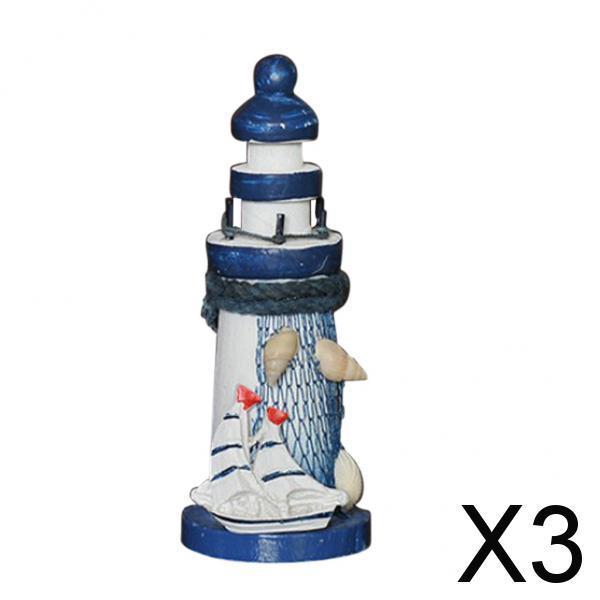 3xWooden Mediterranean Nautical Tropical Lighthouse Sailing Decor Ornament C