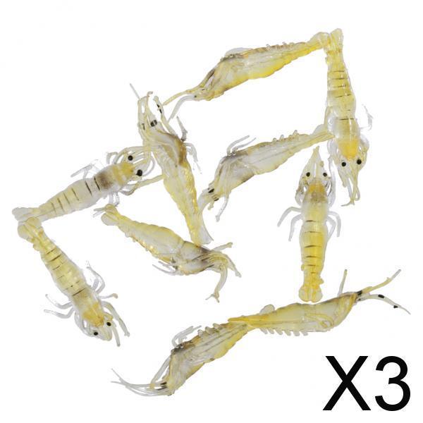3x10 pcs Soft Prawn Shrimp Lure Baits Simulation Fishing Lures Yellow