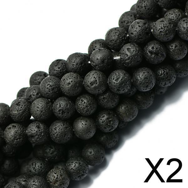 2x12 mm Nature Black Volcanic   Gemstone Loose Beads 15'' Round