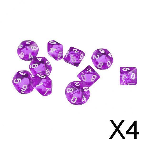 4xD10 Ten Sided Gem Dice For RPG   Games 10Pcs  Dice Purple