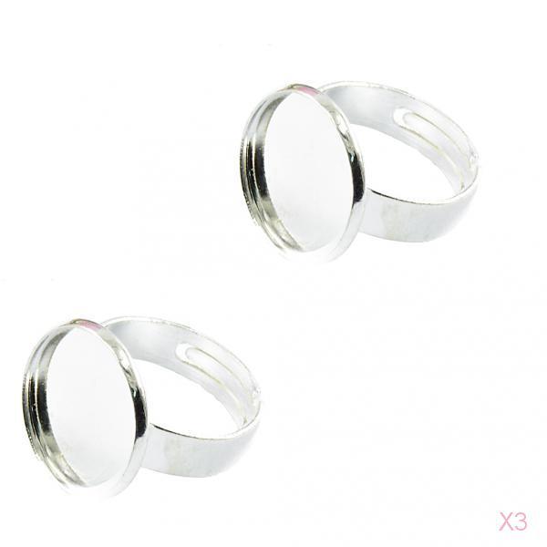 3x 2Pcs Silver Adjustable Ring Bases DIY Blank Findings Settings Oval 18mm