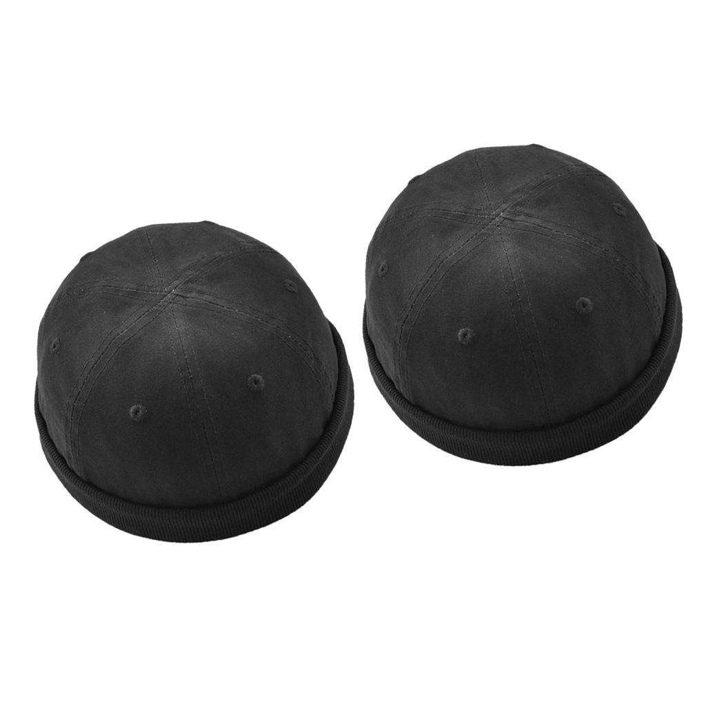 2pcs/set Men Retro Docker Leon Beanie Cap Pure Cotton Hat Black