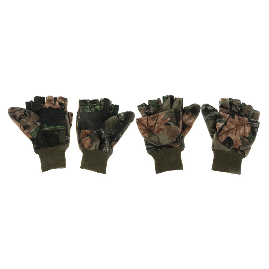 2 Pairs Winter Fishing Gloves Anti Slip Warm Camo Cycling Hunting Gloves