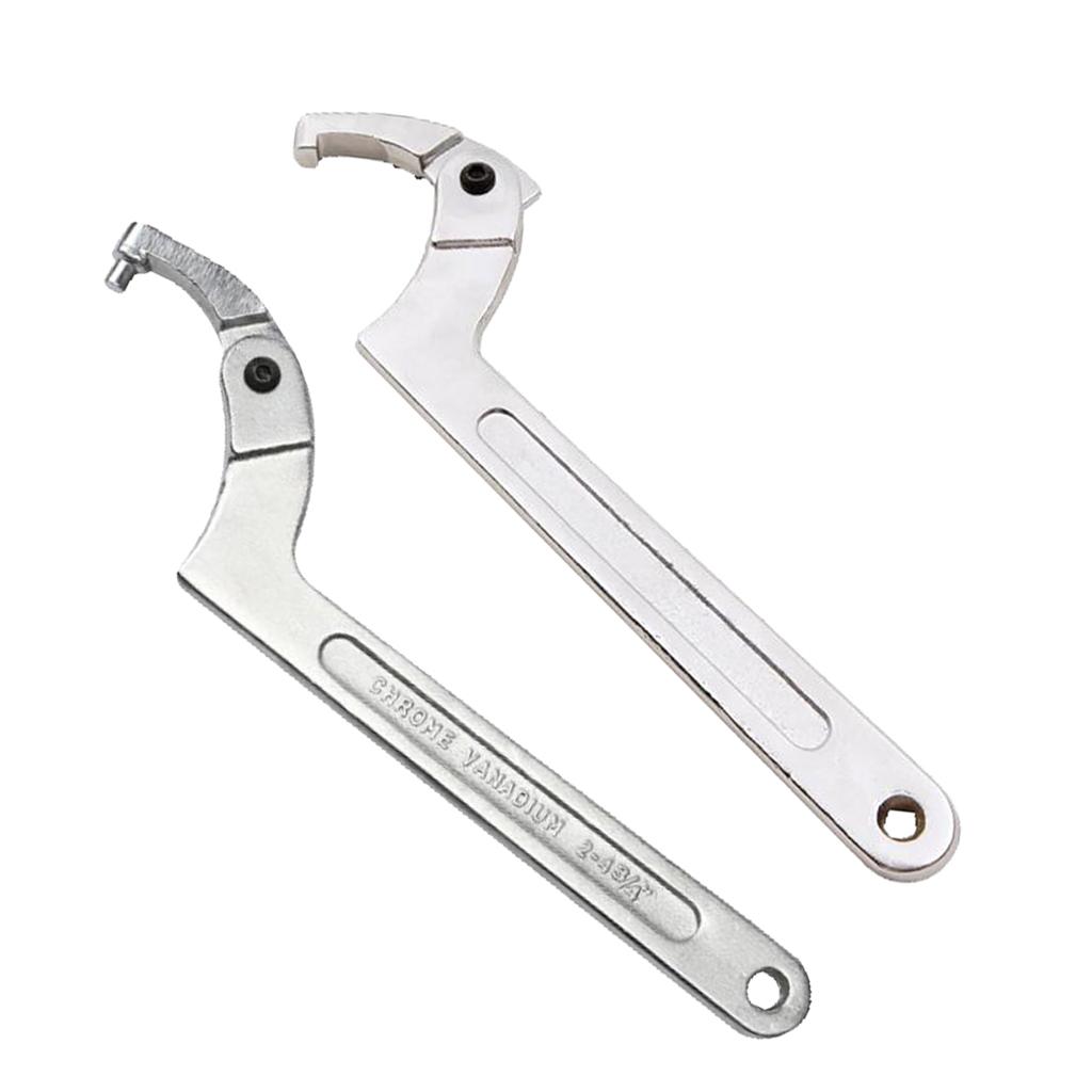 2 Pieces Chrome Vanadium Adjustable Spanner Hook Wrench Tool 19-51mm Head