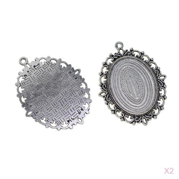 20 Pcs Oval Bezel Tray Base Cabochon Necklace Pendant Tibetan Silver