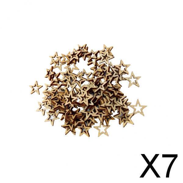 7x100 Pieces Unfinished Hollow Star Shape Wooden Embellishments 10mm