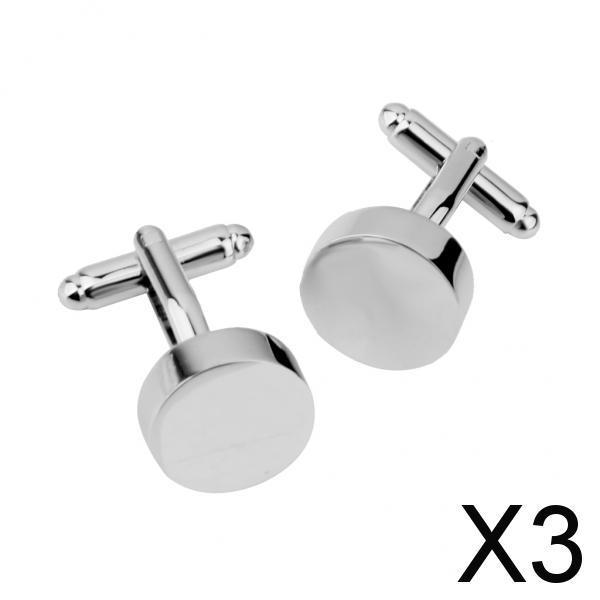 3xMens Shirt Cufflinks Business Suit Round Cuff Links Wedding Gift Silver