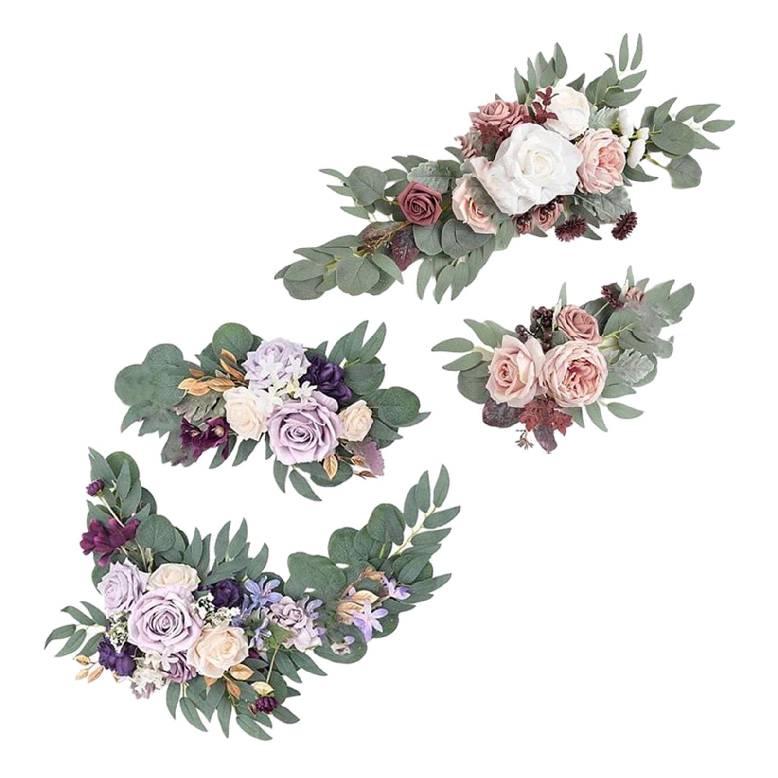 Artificial Flower Swag Green Leaves for Backdrop  White Purple Blue White