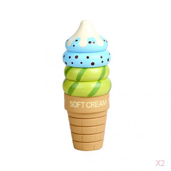 2x Wooden Magnetic Connected Ice Cream Kids Kitchen Toys Vanilla