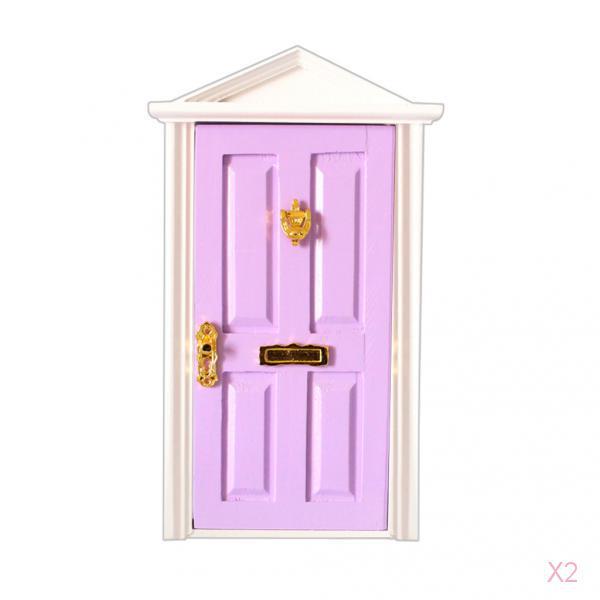 1:12 Dolls House Miniature Purple Wooden Steepletop Door with Hardware 