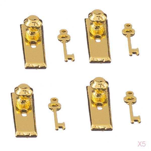 Set of 4 Dolls House Miniature Door Lock with Keys 12th 