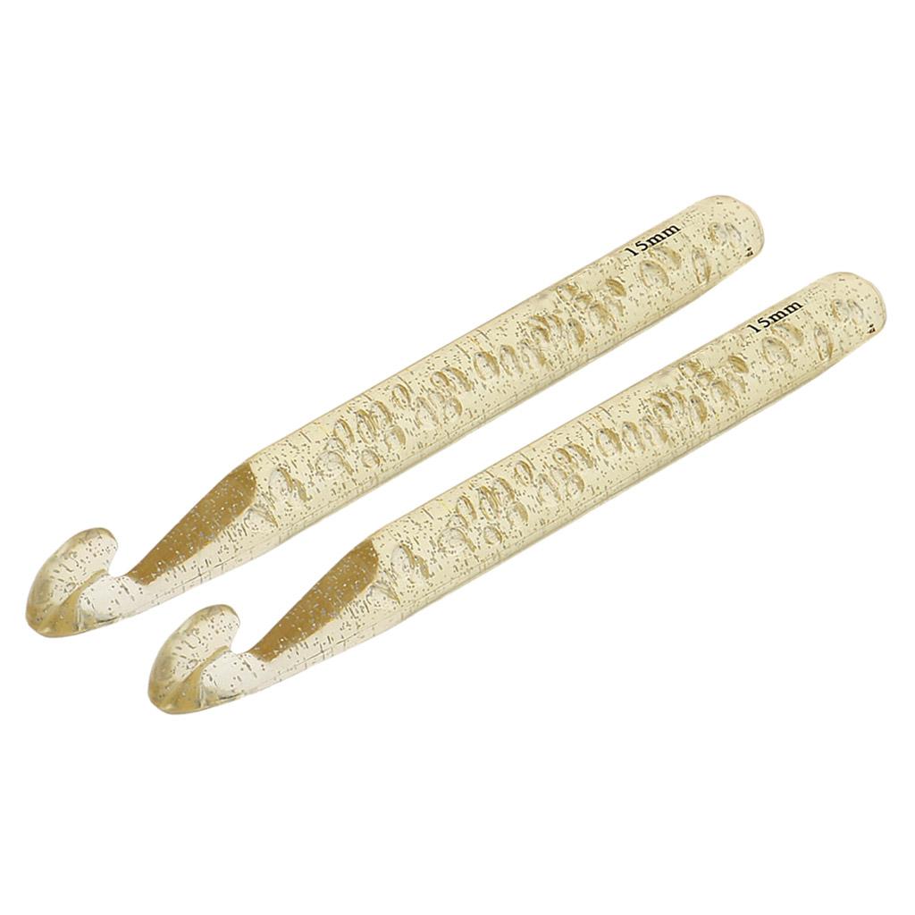 2 Piece Plastic Crochet Hook Knitting Needles Sewing Tools Gold 15mm