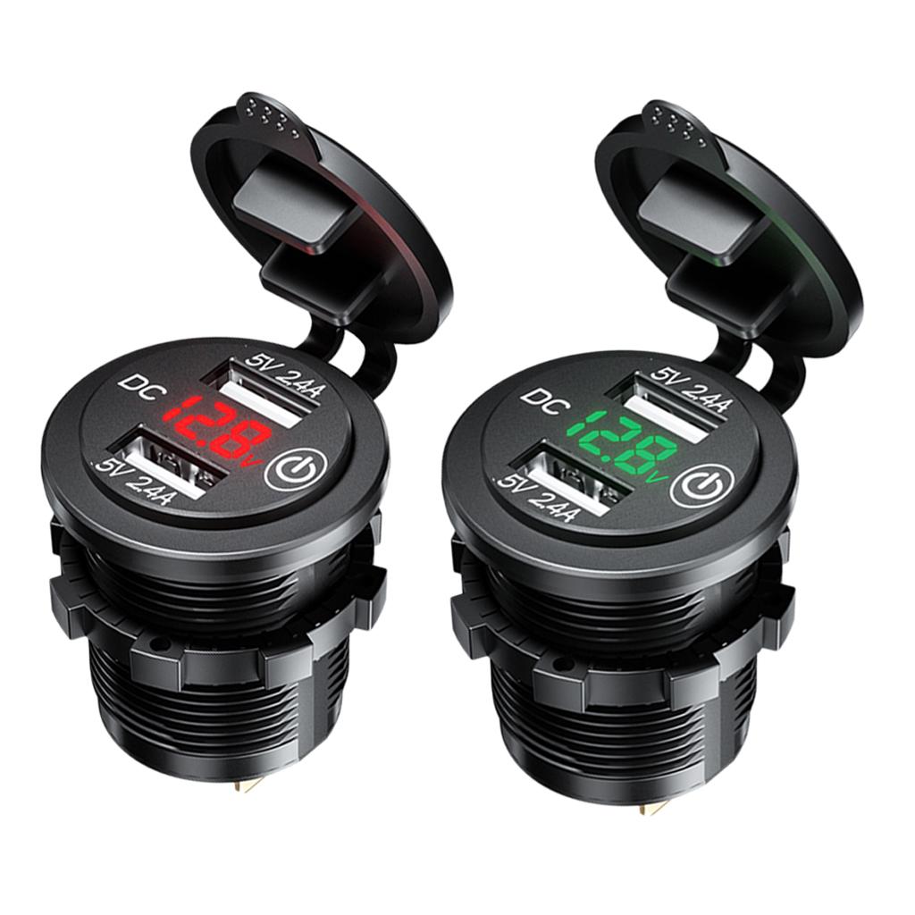 2pcs Car Waterproof Charger Dual USB QC3.0 Switch Socket Power