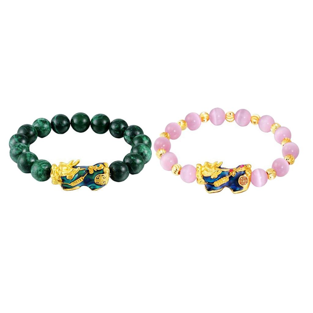 2pcs Chinese Feng Shui Obsidian Bead Pixiu Charms Bracelet Good Luck Jewelry