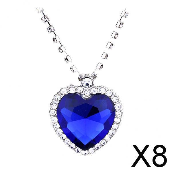 8xClassic Sapphire Rhinestone  Crystal CZ Pendant Chain Necklace Gifts