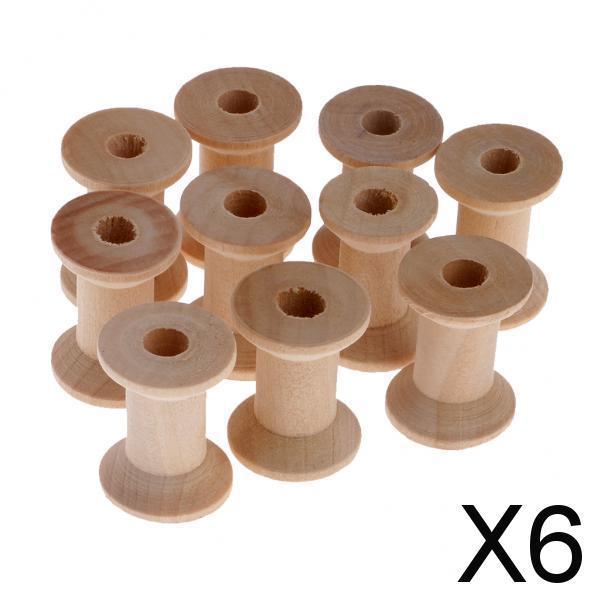 6x10 Pieces Natural Wooden Empty Thread Spools Sewing Bobbins Tools 28x21mm