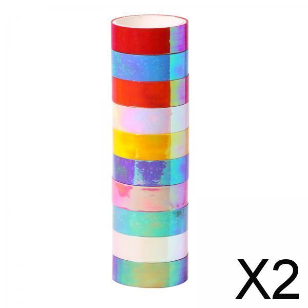 2x10Pc Holographic Washi Masking Tape Rainbow Sticky Adhesive for Scrapbooking
