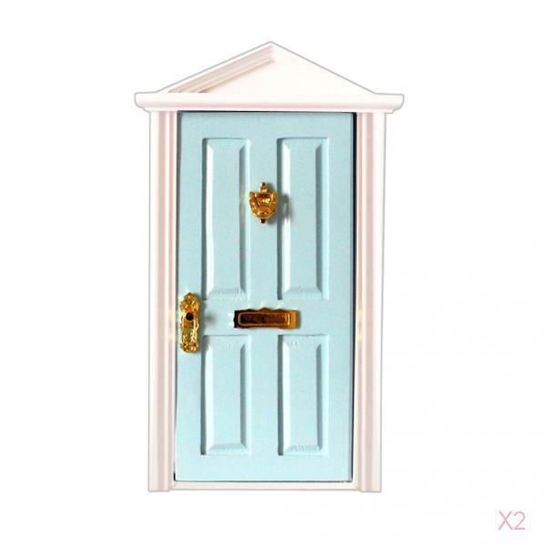1:12 Dolls House Miniature Blue Wooden Steepletop Door with Hardware 