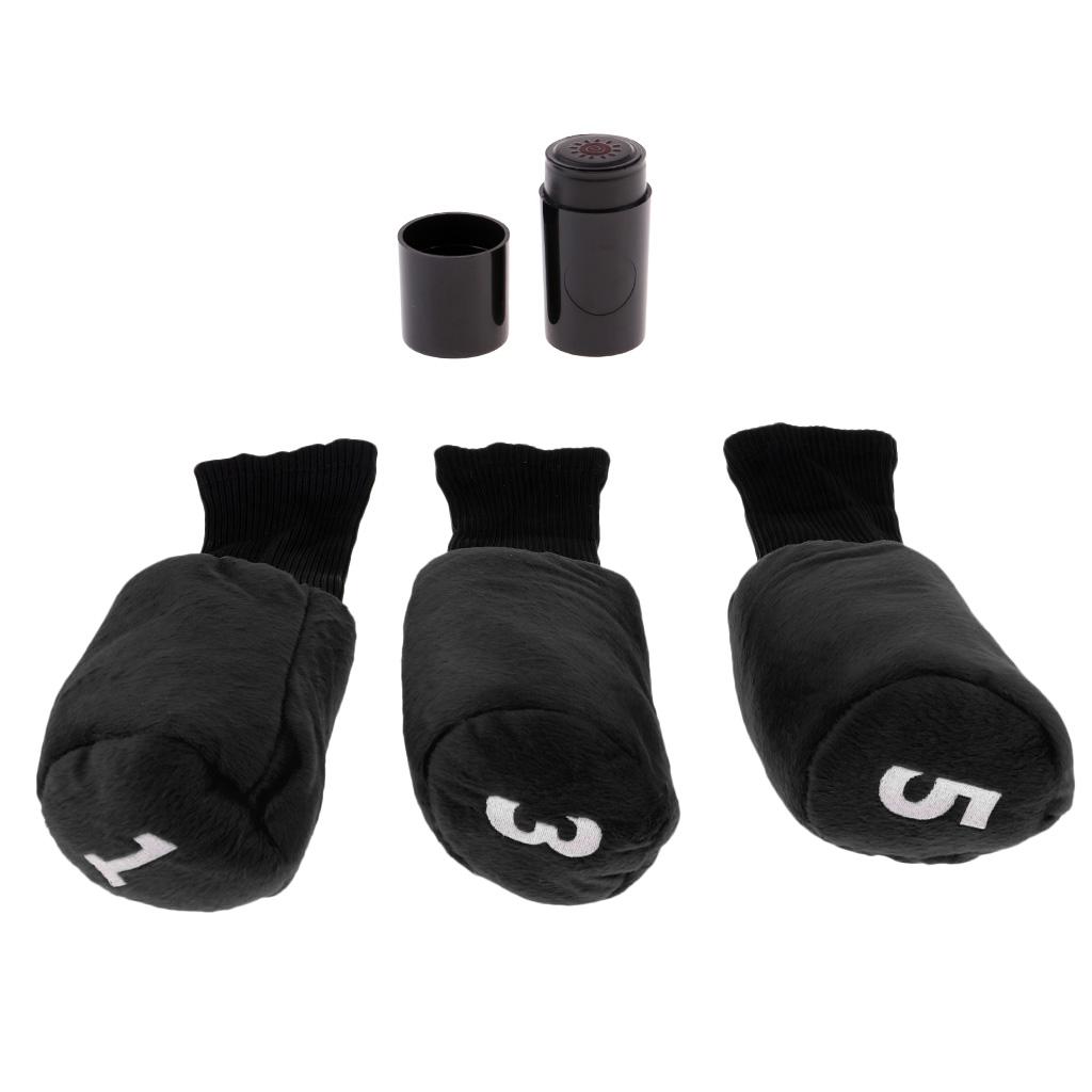 3pcs Long Neck Golf Club Head Cover Wood Headcover & Ball Stamper Black