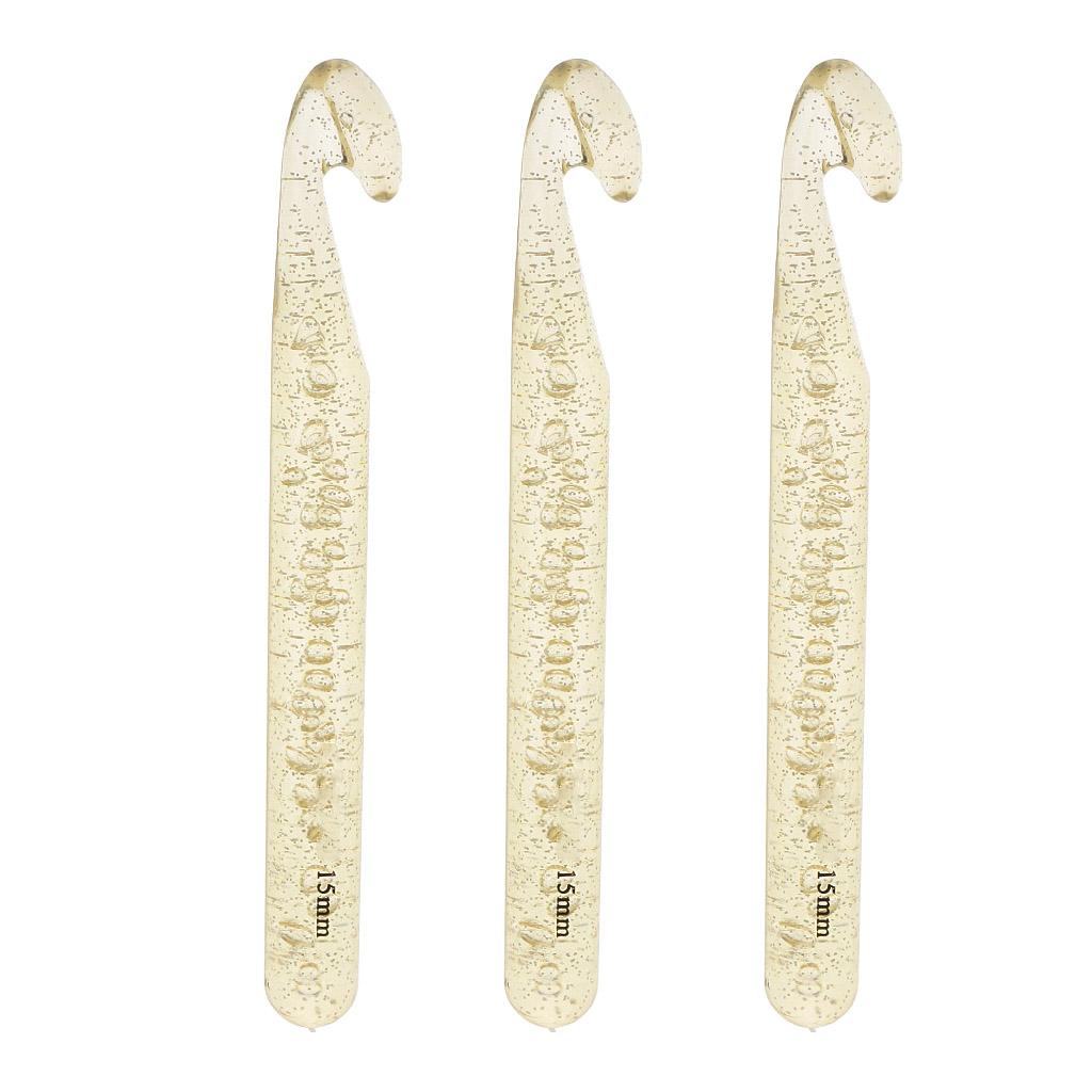 3 Piece Plastic Crochet Hook Knitting Needles Sewing Tools Gold 15mm