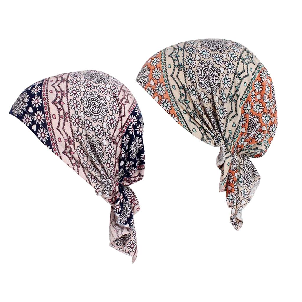 Women Muslim Turban Cancer Chemo Cap Head Scarf Cover Hats 2pcs