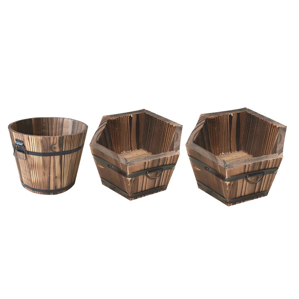 3pcs Wooden Bucket Pot Flower Planter Barrel Patio Garden Outdoor 