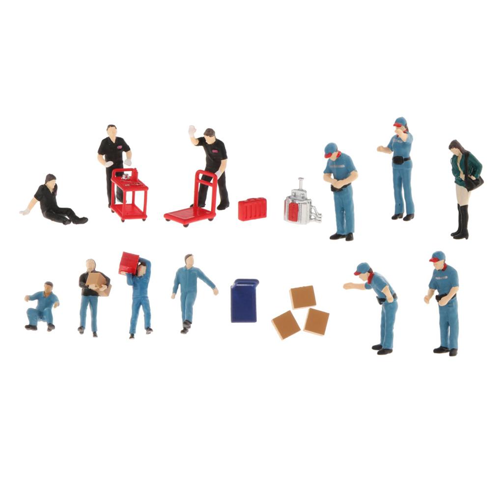 3Sets 1:64 Scale Doll Scenario People Gas Station Toys Building Layout