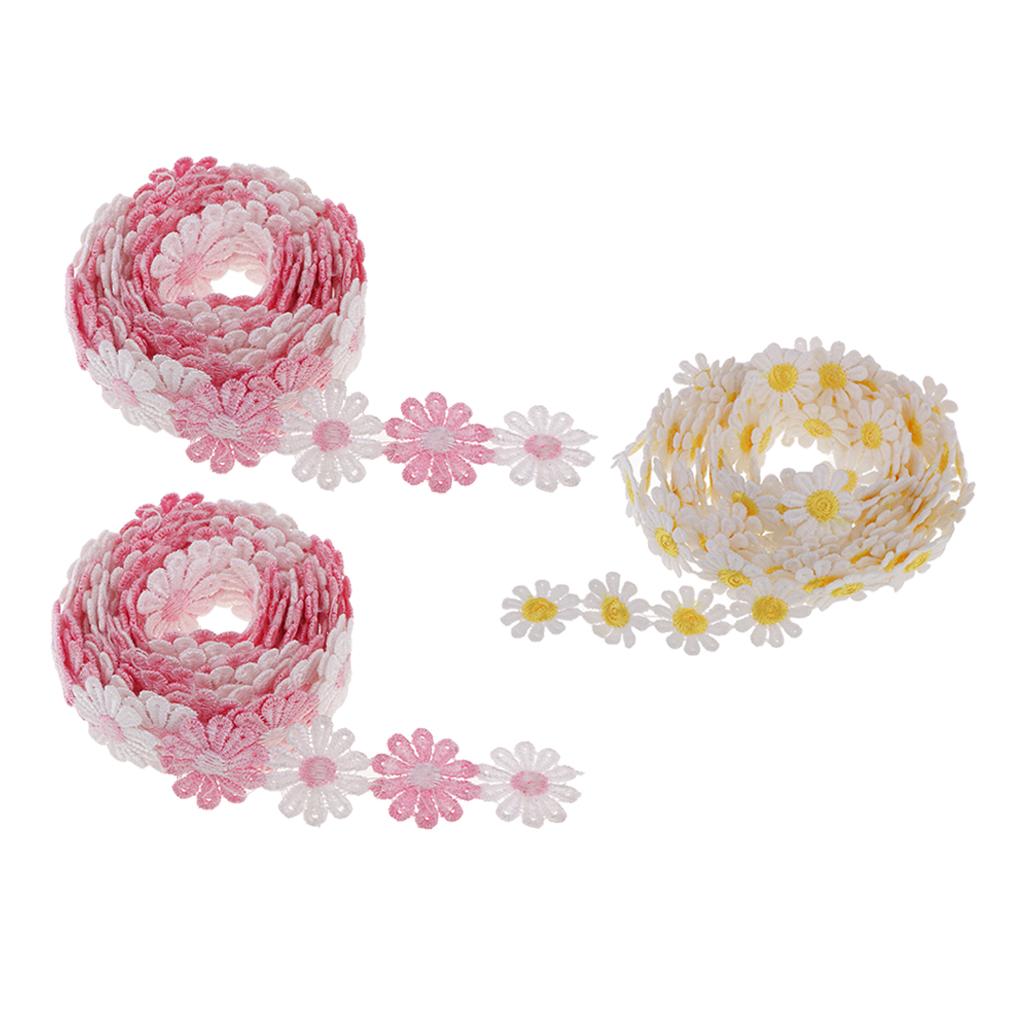 3 Pieces 3 Yards 25mm Daisy Embroidery Lace Trim Applique Ribbon Sewing