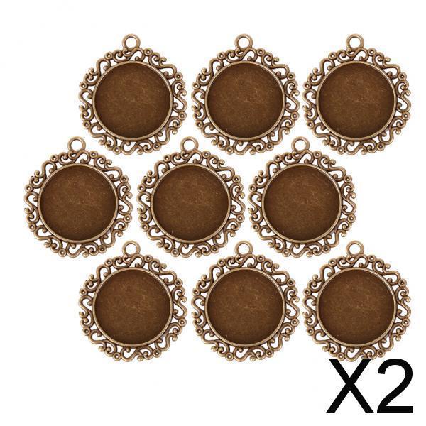 2x10Pcs Antique Bronze Round Flower Alloy Pendant Cameo Cabochon Base Settings