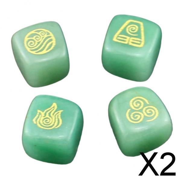 2xCrystal Stone Polished Four Element Engraved Rune Palm Gemstone Green
