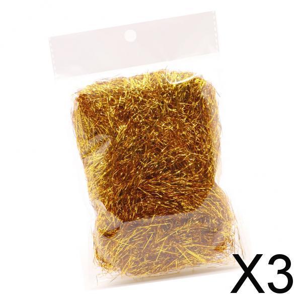 3xMetallic Shred Filler Fine Cut Gift Wrapping and Basket Filling Gold 