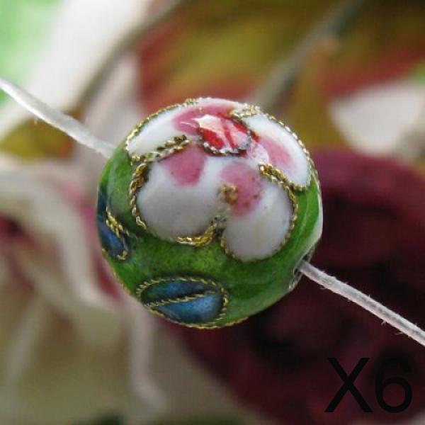 6x12mm Beautiful Cloisonne Round Bead---- Bright green