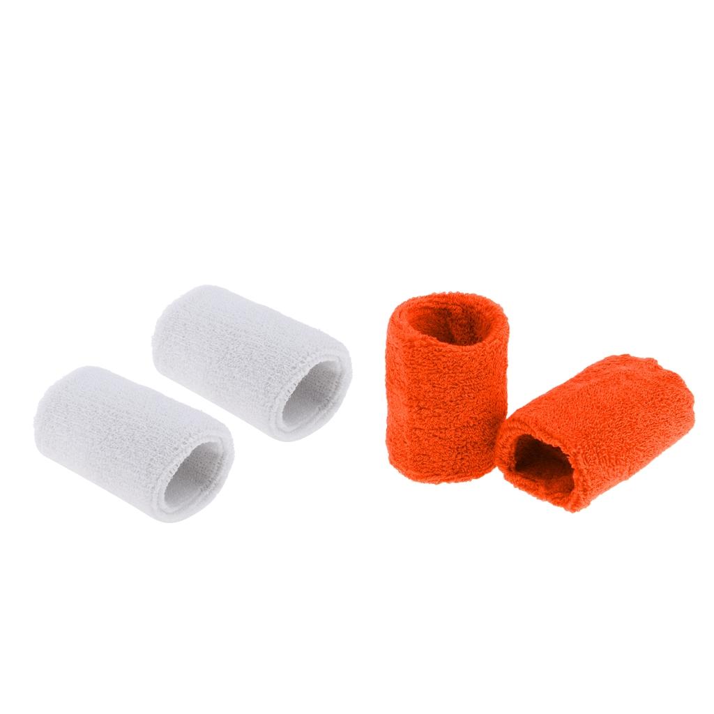 2 pairs Sports Unisex Cotton Sweatbands Wristbands Orange White