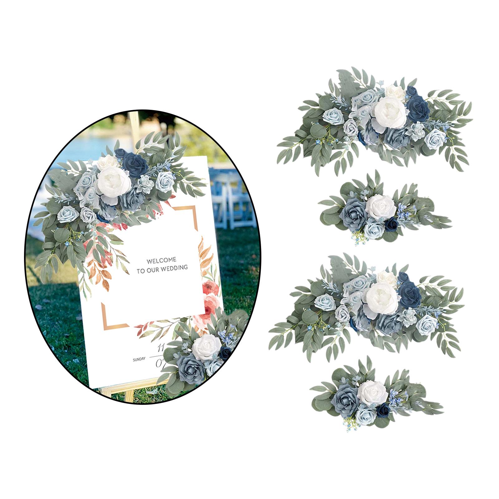 Artificial Flower Swag Green Leaves for Party Wedding   2 White Blue