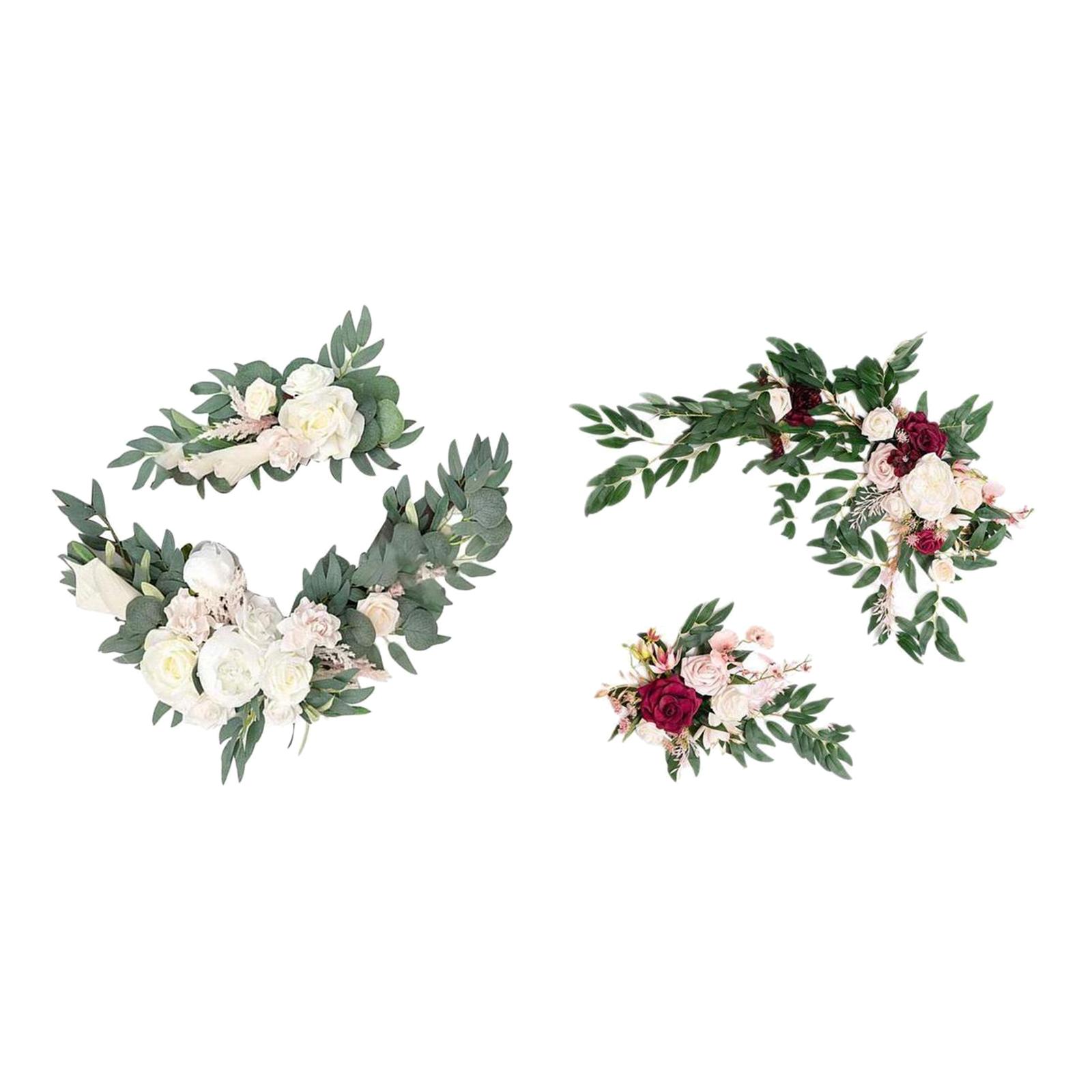 Artificial Flower Swag Green Leaves for Backdrop Red Pink White